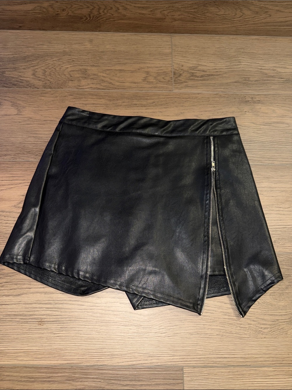 Fashion Nova Black Faux Leather Asymmetric Zip Skort